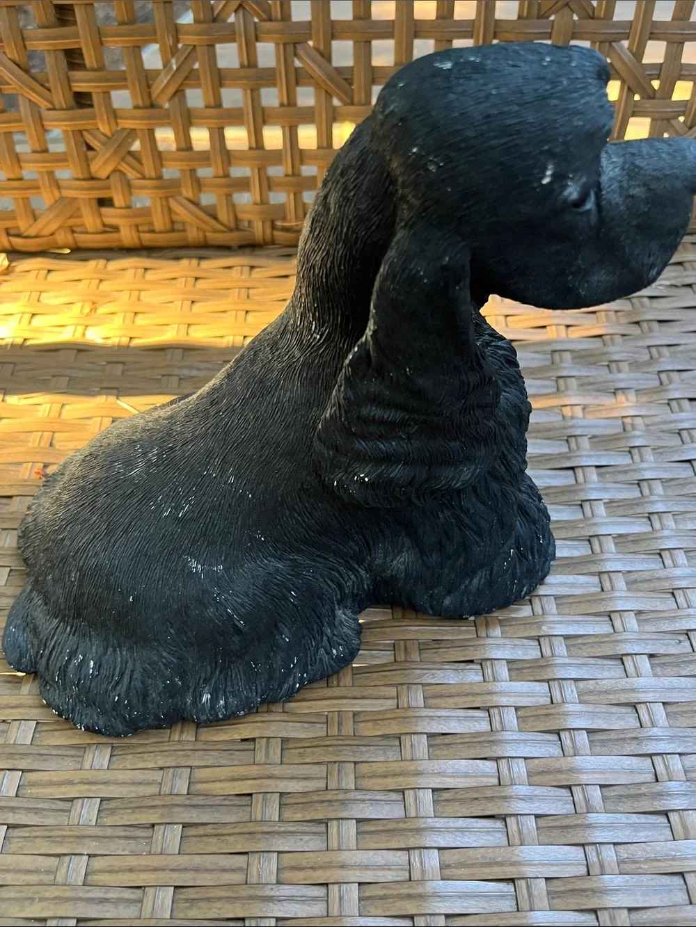 Sandcast Black Cocker Spaniel Dog Figurine - Sitting Cocker Spaniel Statue